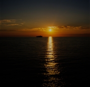 Sunset and container ship