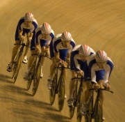 Team Pursuit. GB track cycling squad pre-Olympic training camp. Newport Velodrome. 26/07/2008. Nikon D200 - 1/160 sec @ f5.6, ISO 1600 (0919_0395.jpg)
