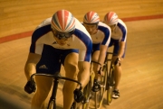 Sprinters, led by Chris Hoy. GB track cycling squad pre-Olympic training camp. Newport Velodrome. 02/08/2008. Nikon D200 - 1/160 sec @ f5.6, ISO 1600 (0920_0258.jpg)
