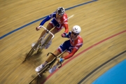 Geraint Thomas and Bradley Wiggins. Track Cycling World Cup. Manchester Velodrome. 02/11/2008. Nikon D200 - 1/60 sec @ f5.6, ISO 720 (0946_0149.jpg)