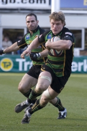 Darren Fox. Northampton Saints v Rotherham Titans. Franklin's Gardens, Northampton. 01/03/2008. Nikon D200 - 1/250 sec @ f5.3, ISO 500 (0907_0354.jpg)