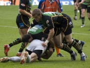 Mark Robinson and Stephen Myler. Northampton Saints v Exeter Chiefs. EDF National Trophy Final. Twickenham. 12/04/2008. Nikon D200 - 1/250 sec @ f5.6, ISO 720 (0911_0075.jpg)