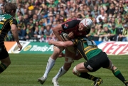 Saracens tackled. Northampton Saints v Saracens. Guinness Premiership semi-final. Franklin's Gardens, Northampton. 16/05/2010. Nikon D200 - 1/2500 sec @ f5.6, ISO 500 (1037_0119.jpg)